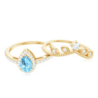 Aquamarine Vintage Teardrop Wedding Ring Set with Diamond Aquamarine - ( AAA ) - Quality - Rosec Jewels