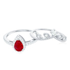Ruby Vintage Teardrop Wedding Ring Set with Diamond Ruby - ( AAA ) - Quality - Rosec Jewels