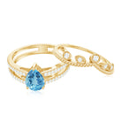 Pear Cut Natural Swiss Blue Topaz and Moissanite Wedding Ring Set Swiss Blue Topaz - ( AAA ) - Quality - Rosec Jewels