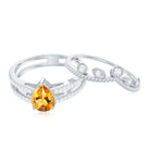 Pear Cut Natural Citrine and Moissanite Wedding Ring Set Citrine - ( AAA ) - Quality - Rosec Jewels