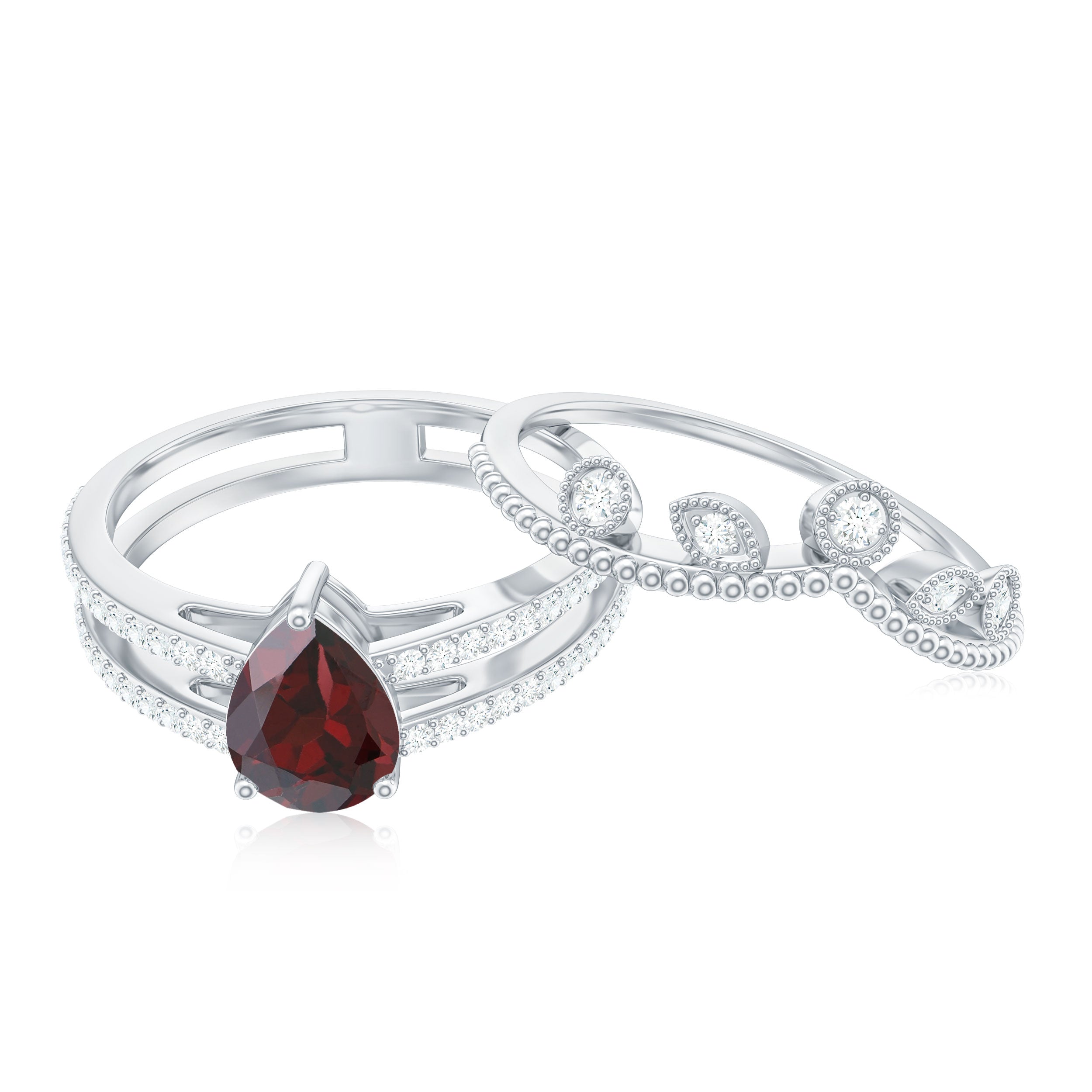 Pear Cut Natural Garnet and Diamond Wedding Ring Set Garnet - ( AAA ) - Quality - Rosec Jewels