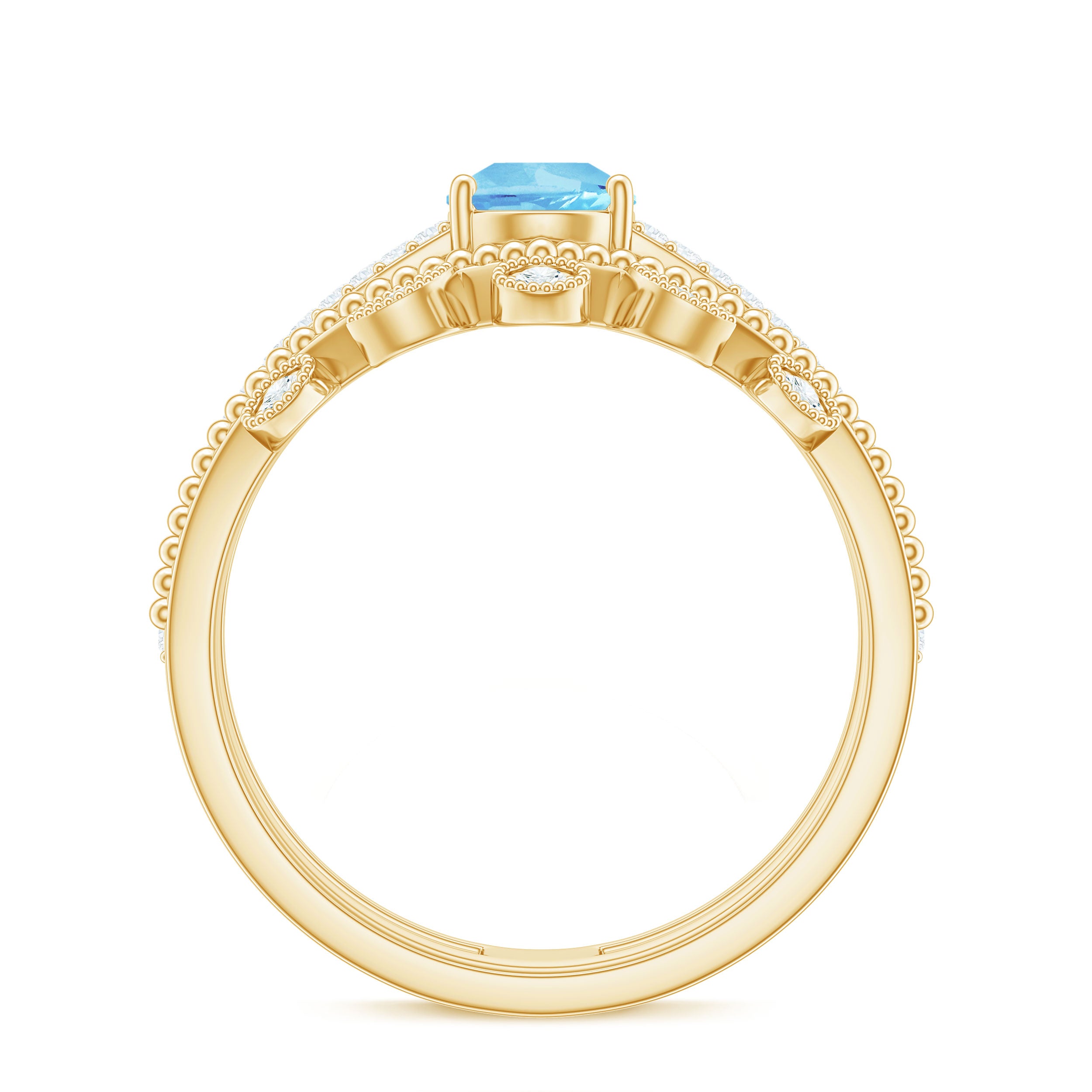 Pear Cut Real Aquamarine and Moissanite Wedding Ring Set Aquamarine - ( AAA ) - Quality - Rosec Jewels