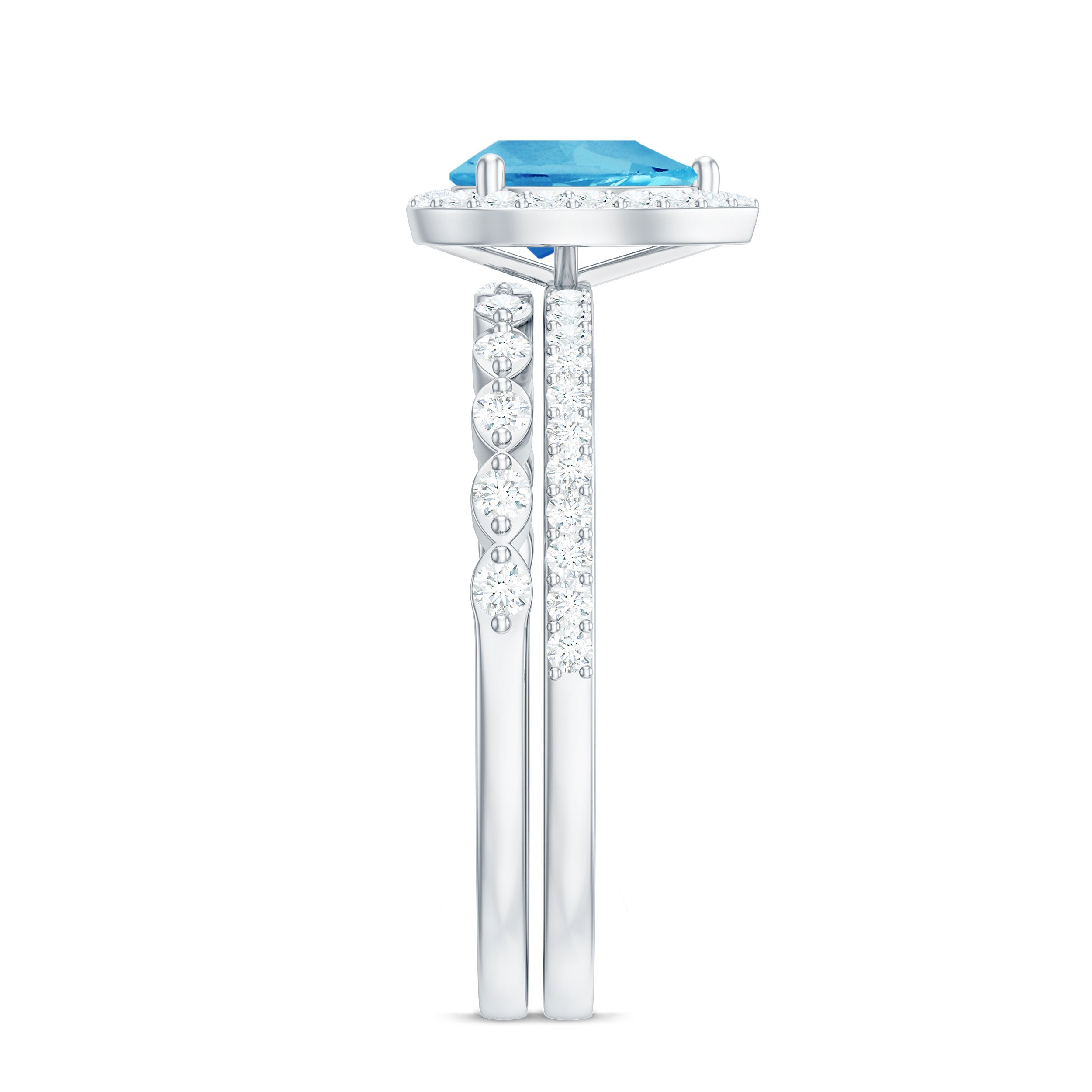 Teardrop Swiss Blue Topaz Bridal Ring Set with Diamond Swiss Blue Topaz - ( AAA ) - Quality - Rosec Jewels