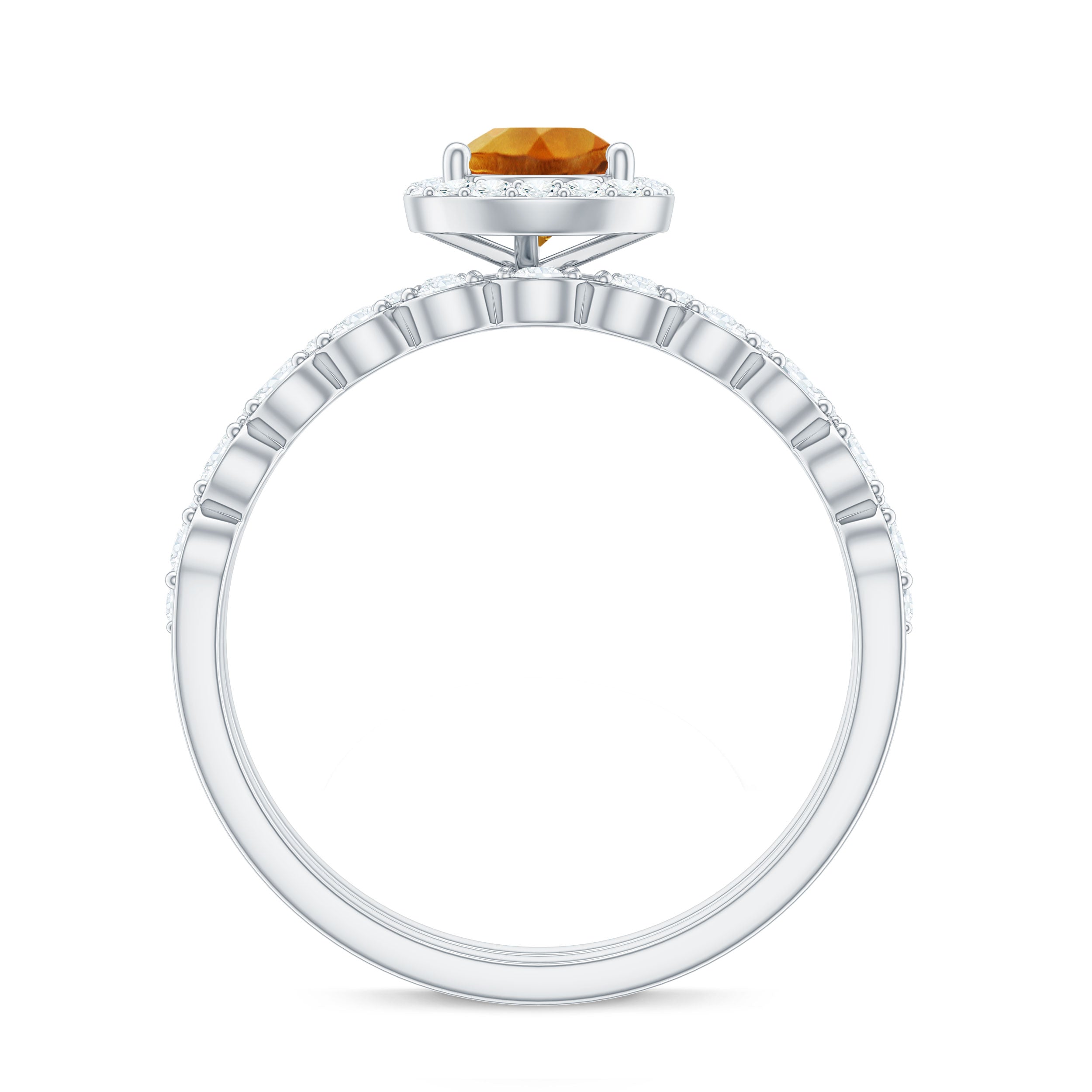 Teardrop Citrine Bridal Ring Set with Moissanite Citrine - ( AAA ) - Quality - Rosec Jewels
