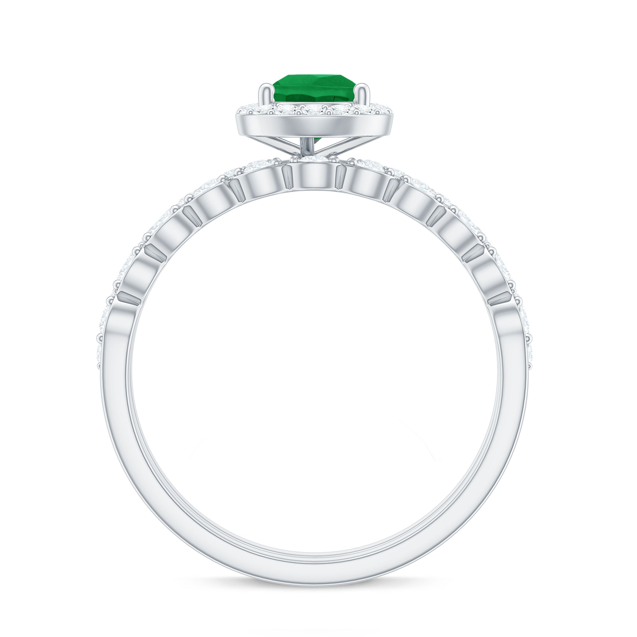Teardrop Emerald Bridal Ring Set with Diamond Emerald - ( AAA ) - Quality - Rosec Jewels