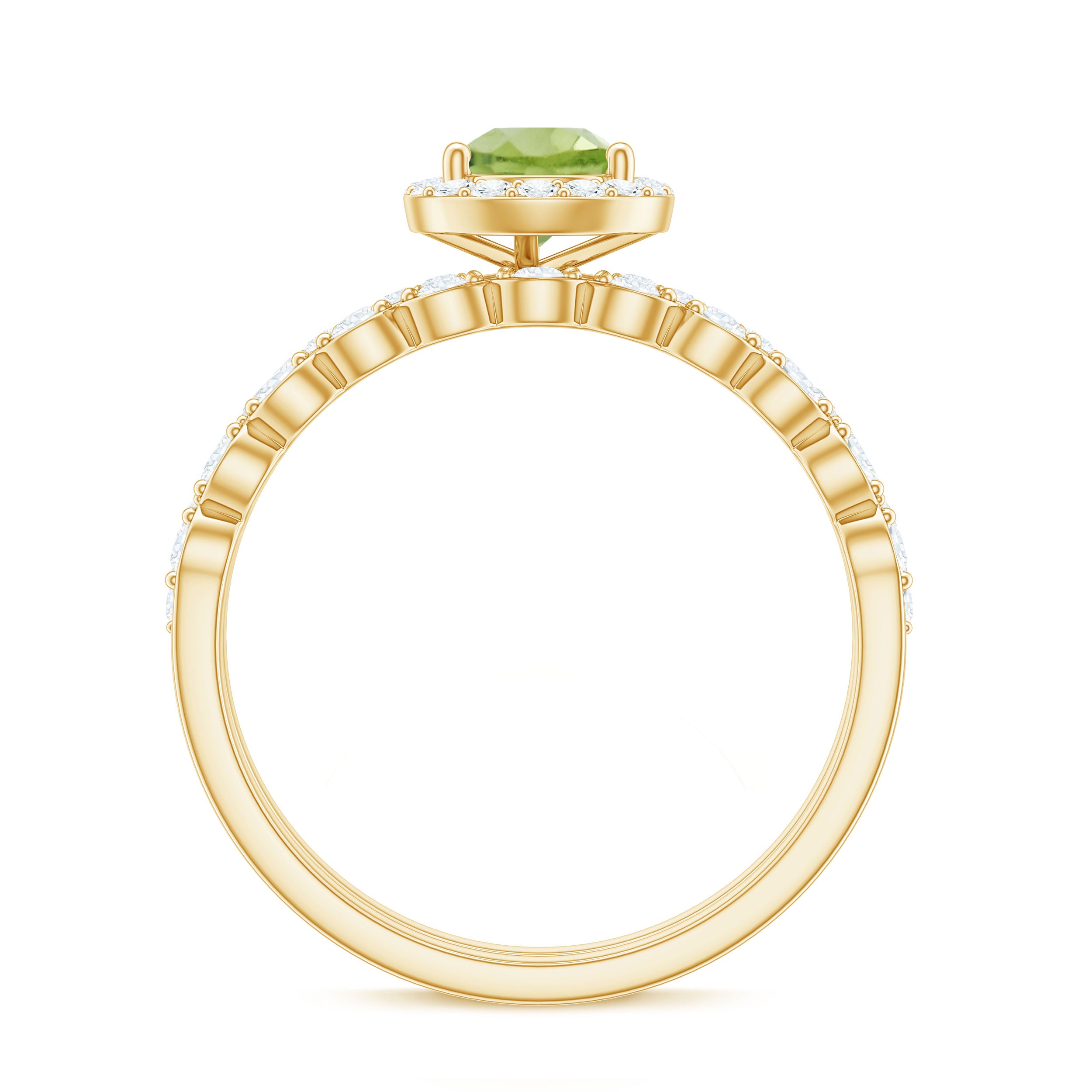 Teardrop Peridot Bridal Ring Set with Diamond Peridot - ( AAA ) - Quality - Rosec Jewels