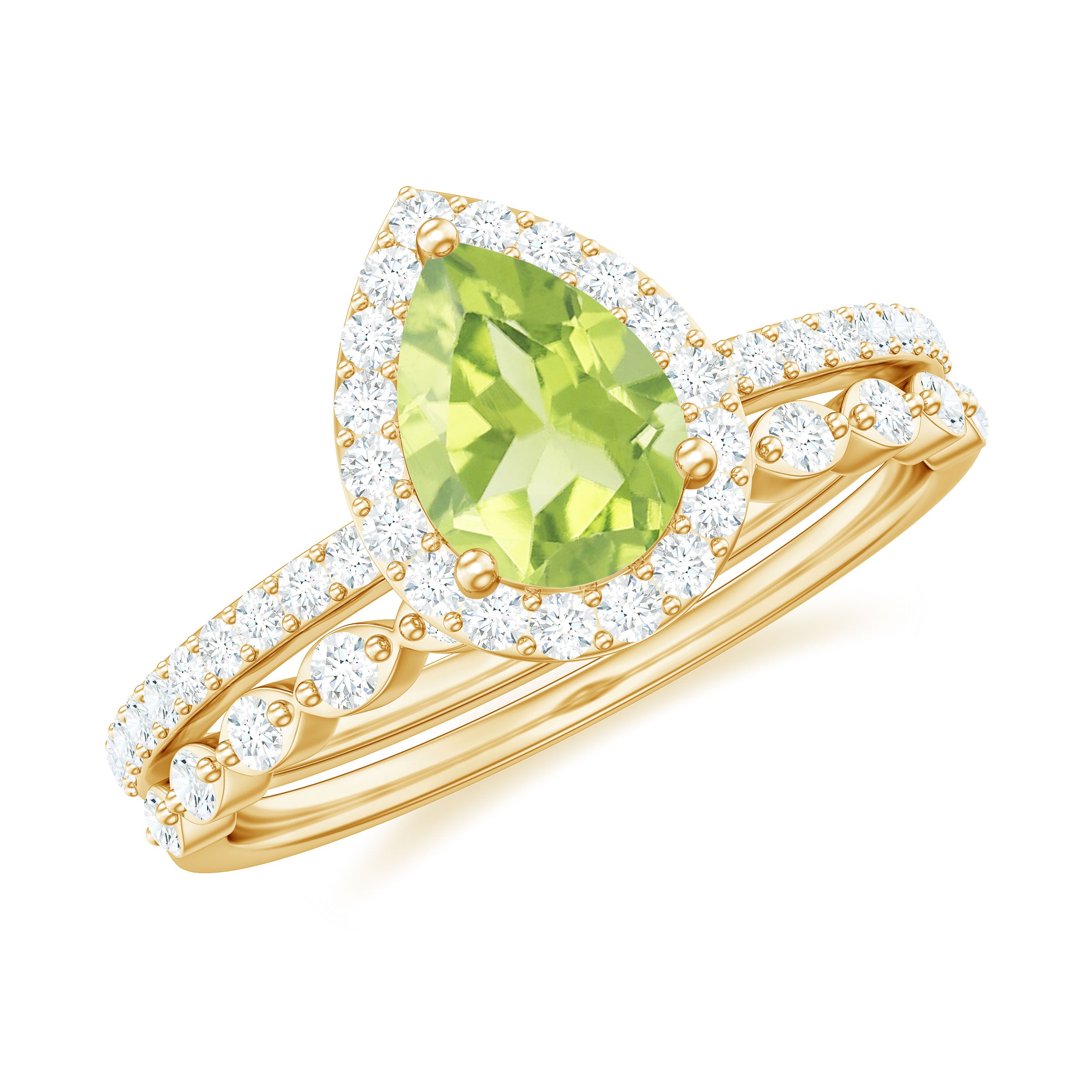 Teardrop Peridot Bridal Ring Set with Diamond Peridot - ( AAA ) - Quality - Rosec Jewels