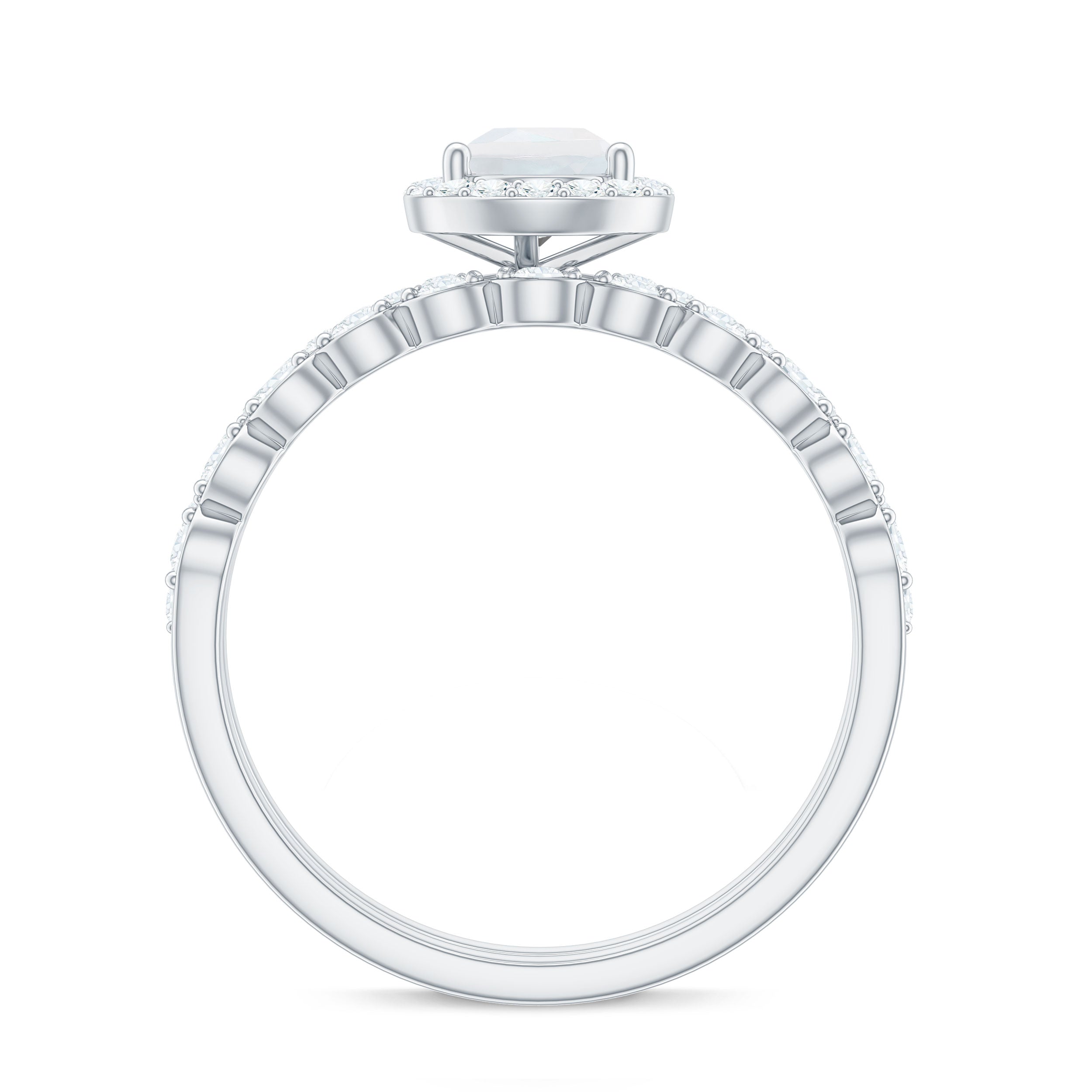 Teardrop Moonstone Bridal Ring Set with Diamond Moonstone - ( AAA ) - Quality - Rosec Jewels