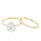 Teardrop Moonstone Bridal Ring Set with Diamond Moonstone - ( AAA ) - Quality - Rosec Jewels