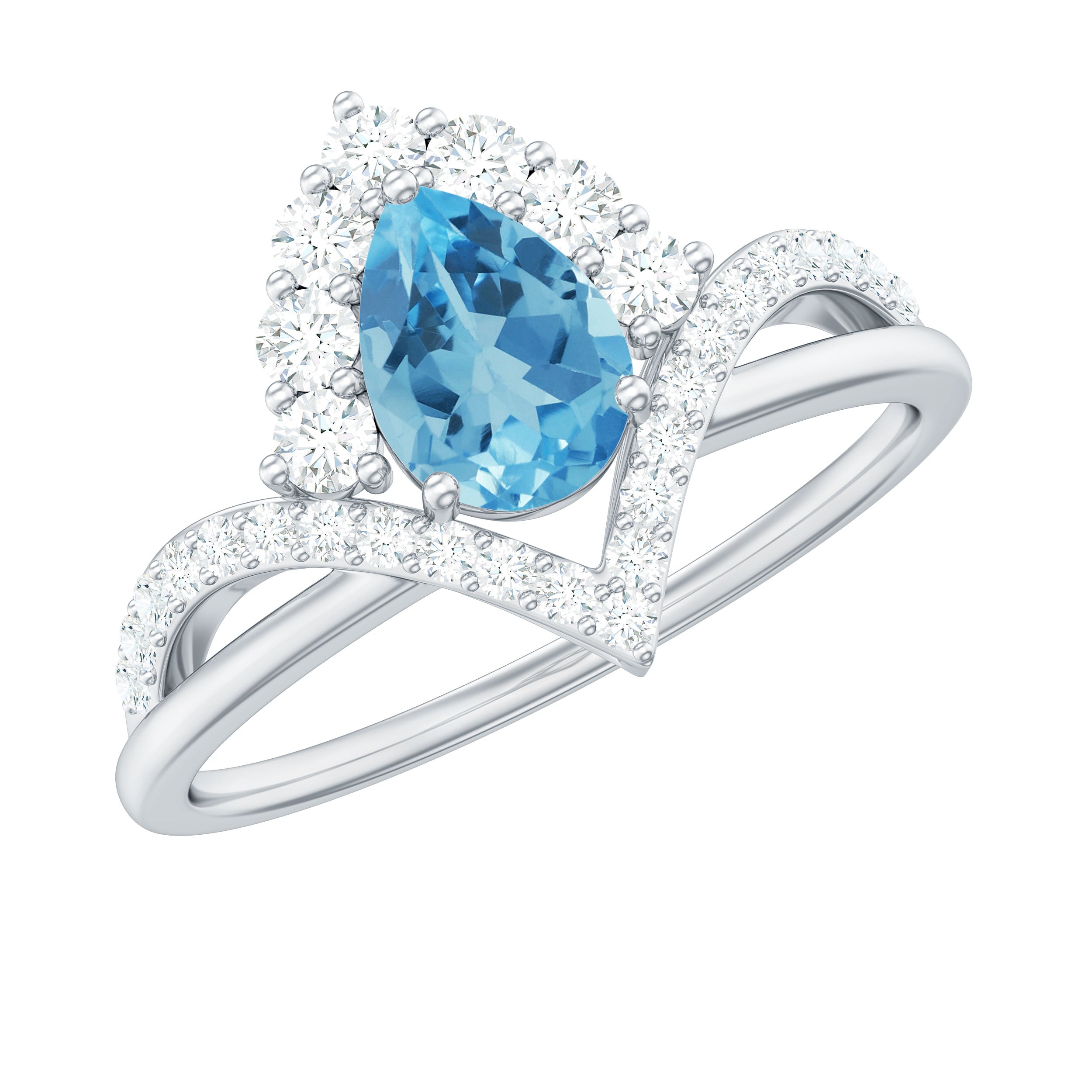 Pear Cut Swiss Blue Topaz Designer Engagement Ring with Diamond Swiss Blue Topaz - ( AAA ) - Quality - Rosec Jewels