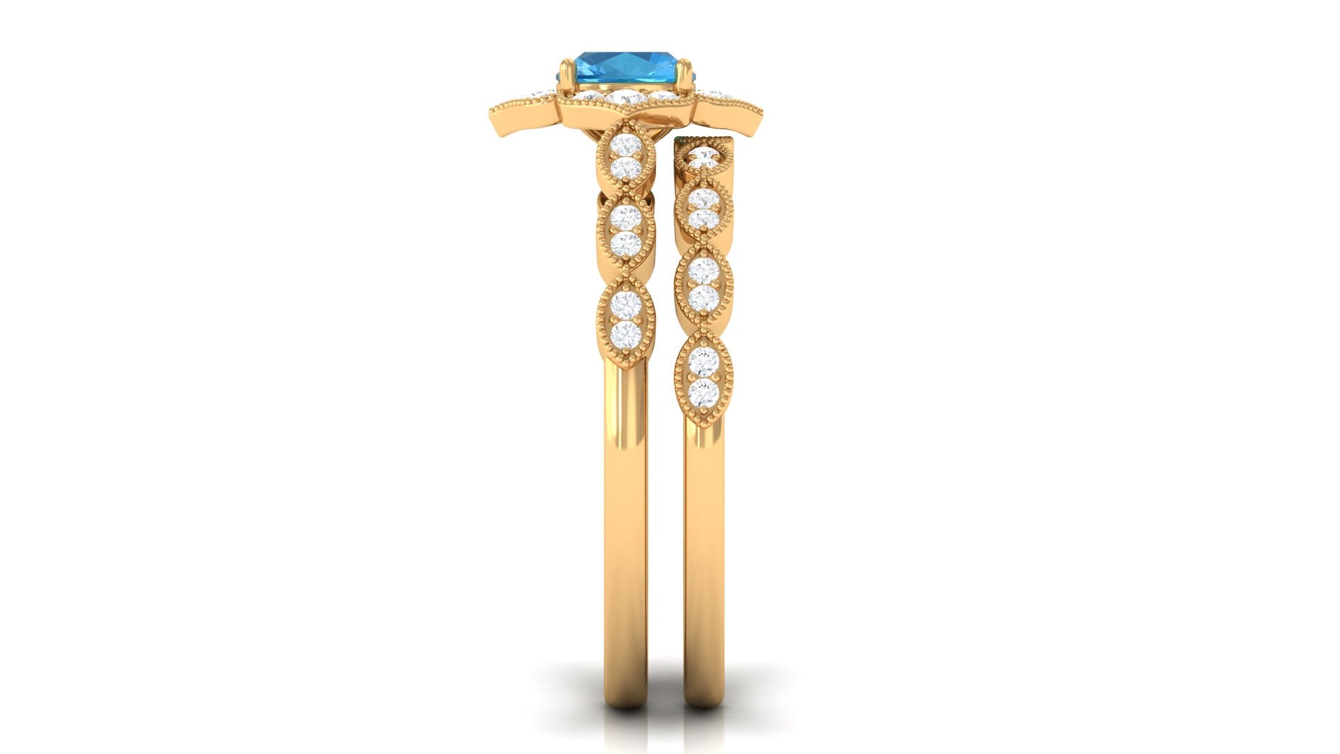 Swiss Blue Topaz Flower Ring Set with Diamond Swiss Blue Topaz - ( AAA ) - Quality - Rosec Jewels