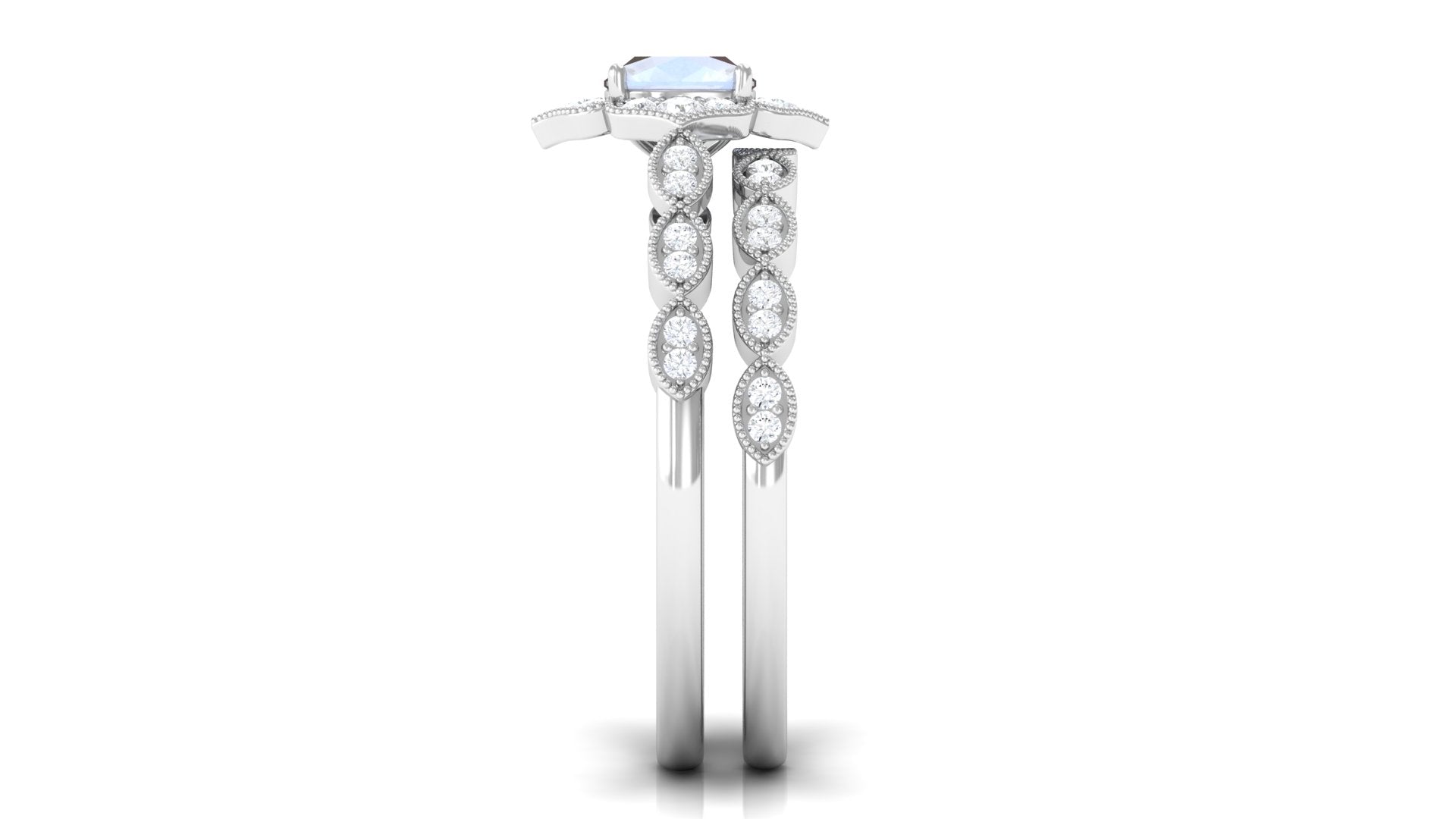 Moonstone Flower Ring Set with Diamond Moonstone - ( AAA ) - Quality - Rosec Jewels
