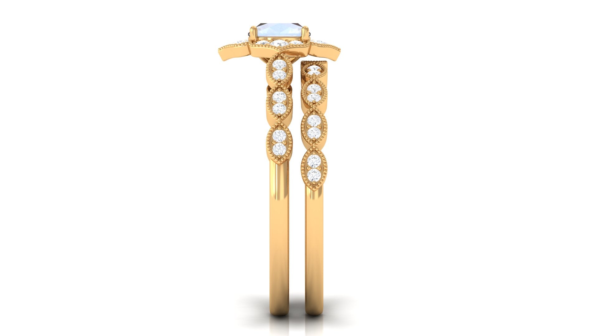 Moonstone Flower Ring Set with Diamond Moonstone - ( AAA ) - Quality - Rosec Jewels