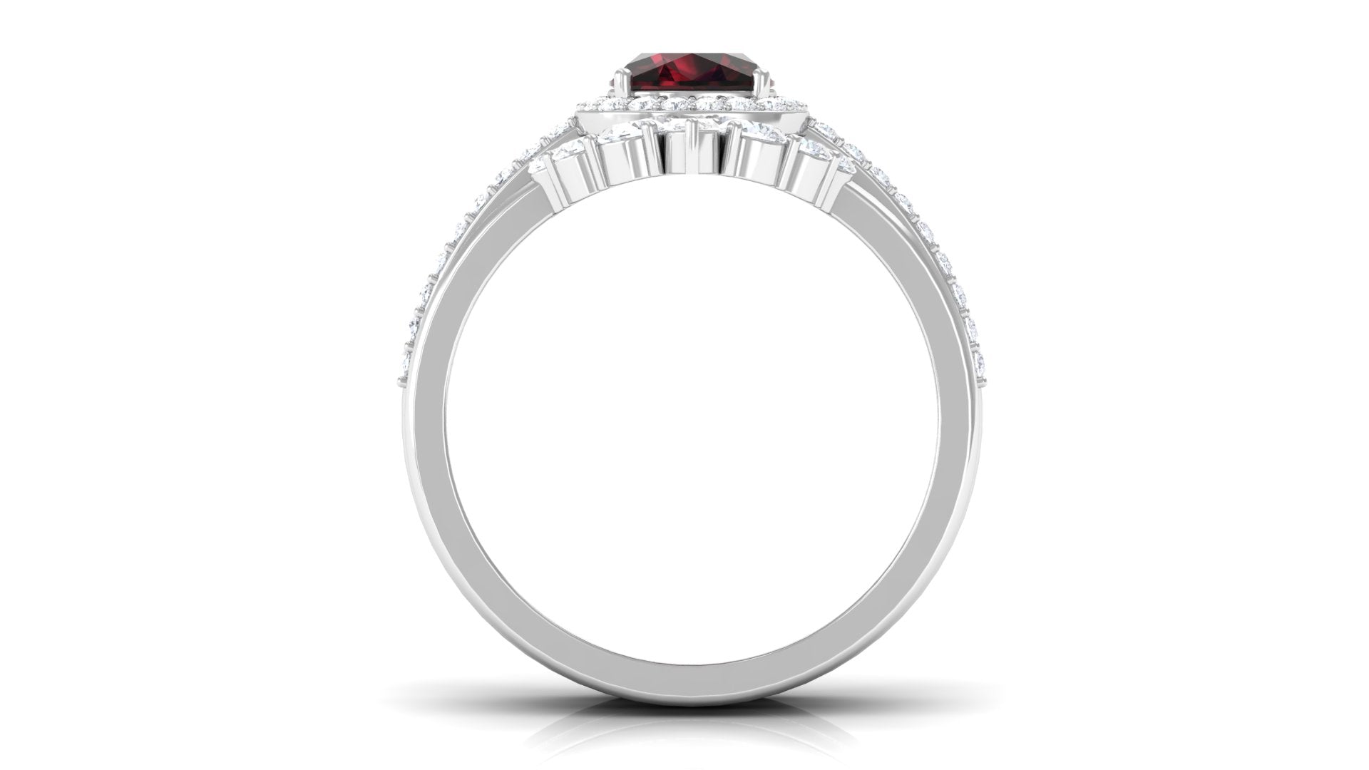 Cushion Cut Garnet Ring Set with Moissanite Garnet - ( AAA ) - Quality - Rosec Jewels