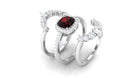 Cushion Cut Garnet Ring Set with Moissanite Garnet - ( AAA ) - Quality - Rosec Jewels