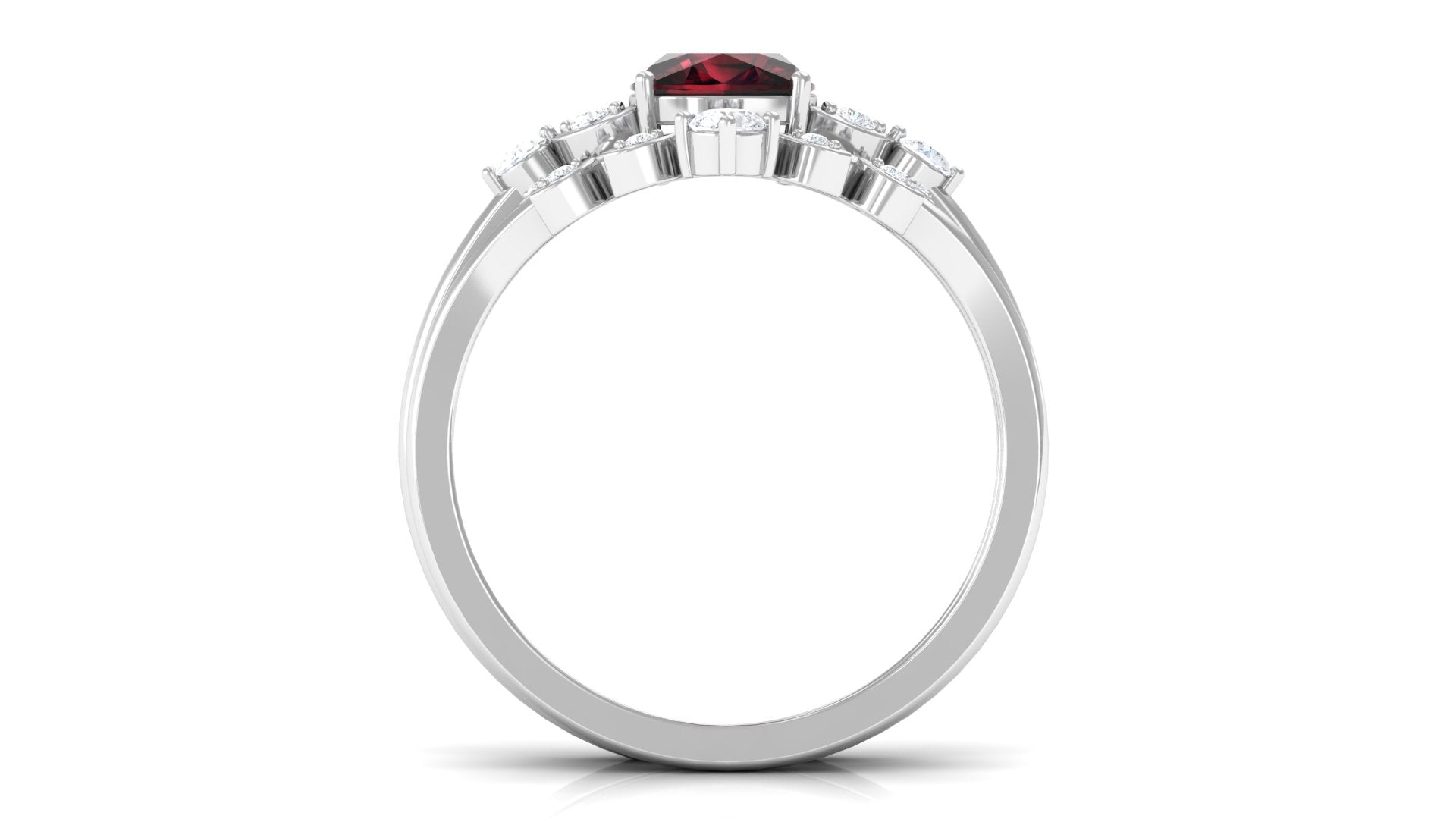 Garnet and Diamond Ring Set with Leaf Motif Garnet - ( AAA ) - Quality - Rosec Jewels