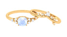 Moonstone and Diamond Ring Set with Leaf Motif Moonstone - ( AAA ) - Quality - Rosec Jewels