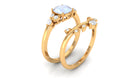 Moonstone and Diamond Ring Set with Leaf Motif Moonstone - ( AAA ) - Quality - Rosec Jewels