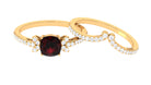 Cushion Cut Garnet and Diamond Ring Set Garnet - ( AAA ) - Quality - Rosec Jewels
