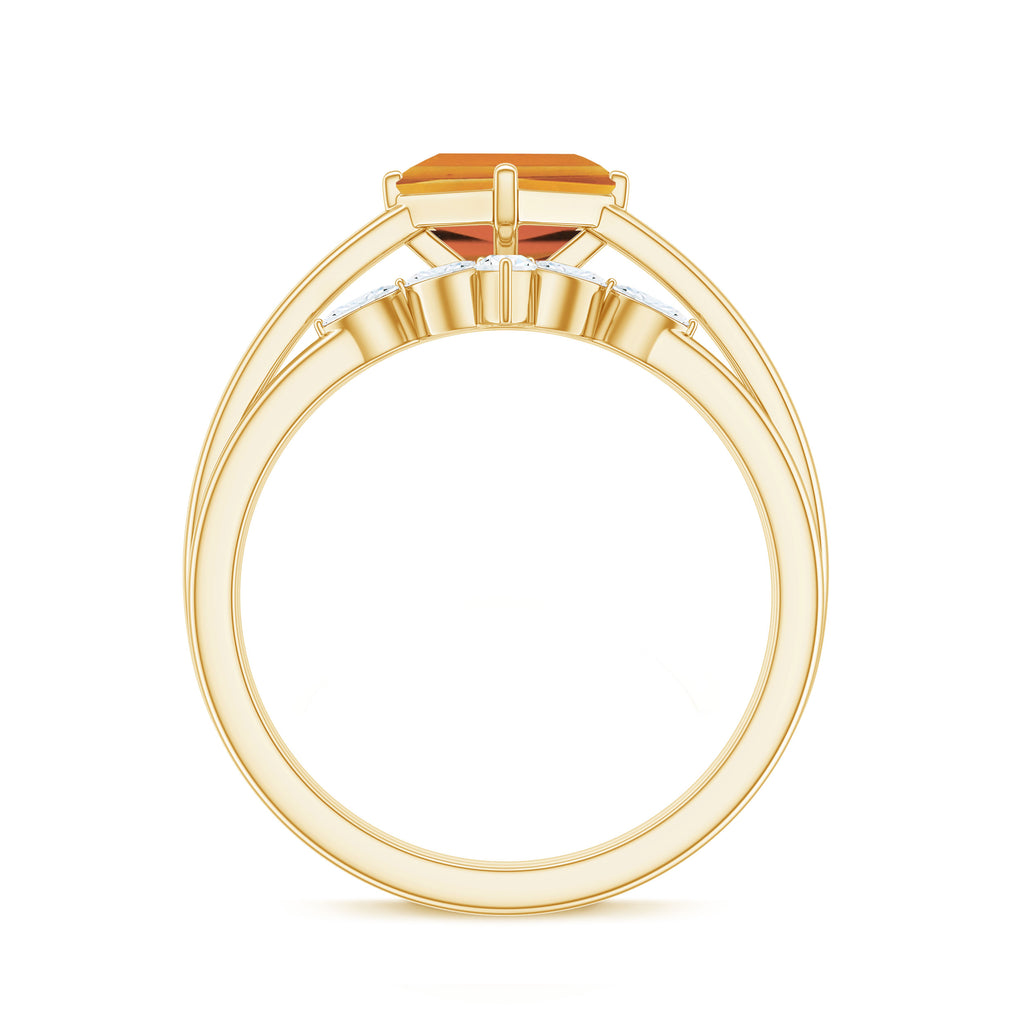Princess Cut Citrine and Diamond Solitaire Ring Set Citrine - ( AAA ) - Quality - Rosec Jewels