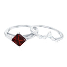 Princess Cut Garnet and Diamond Solitaire Ring Set Garnet - ( AAA ) - Quality - Rosec Jewels