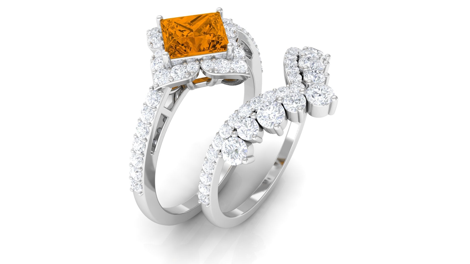 2.25 CT Citrine and Moissanite Statement Wedding Ring Set Citrine - ( AAA ) - Quality - Rosec Jewels