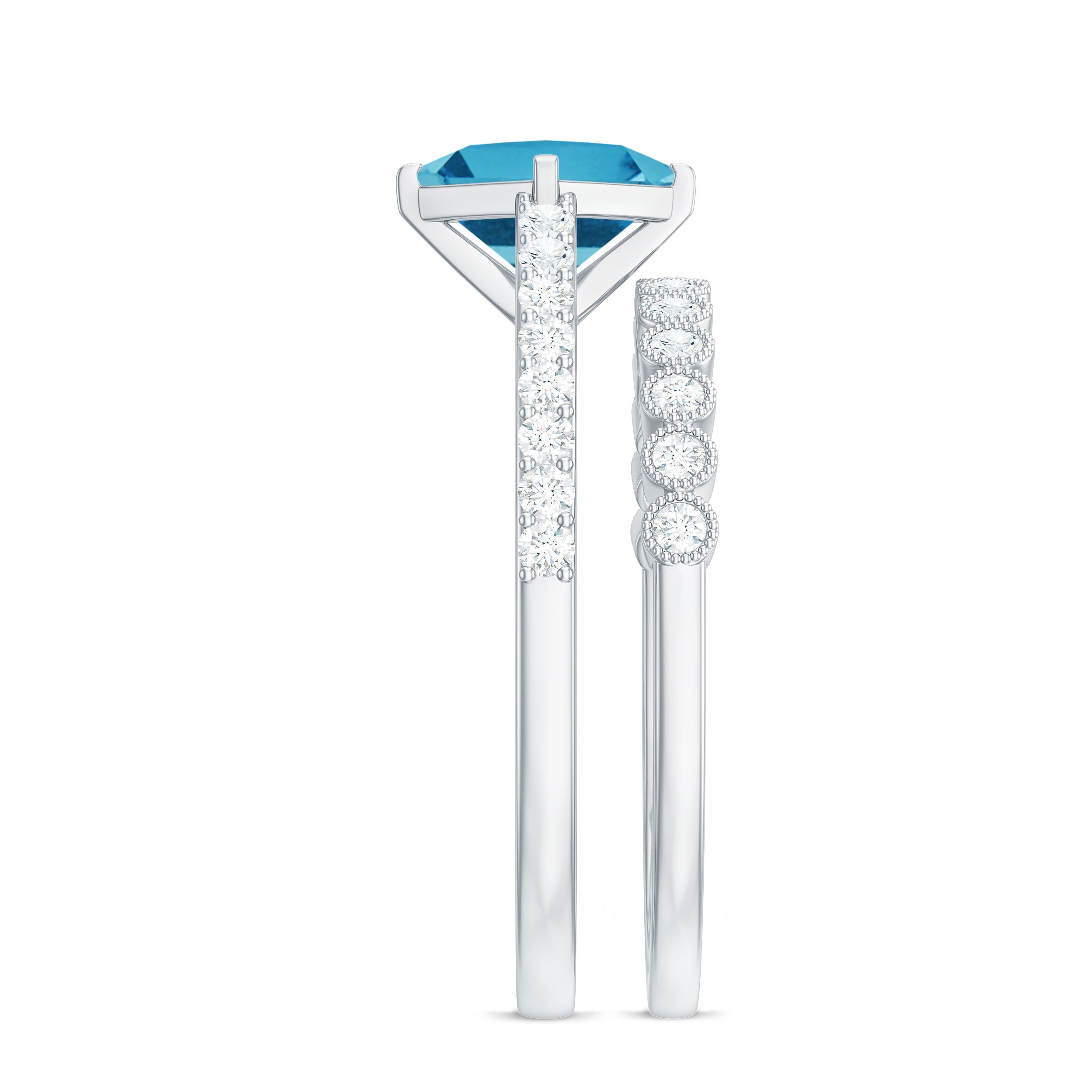 Solitaire Swiss Blue Topaz and Diamond Ring Set Swiss Blue Topaz - ( AAA ) - Quality - Rosec Jewels