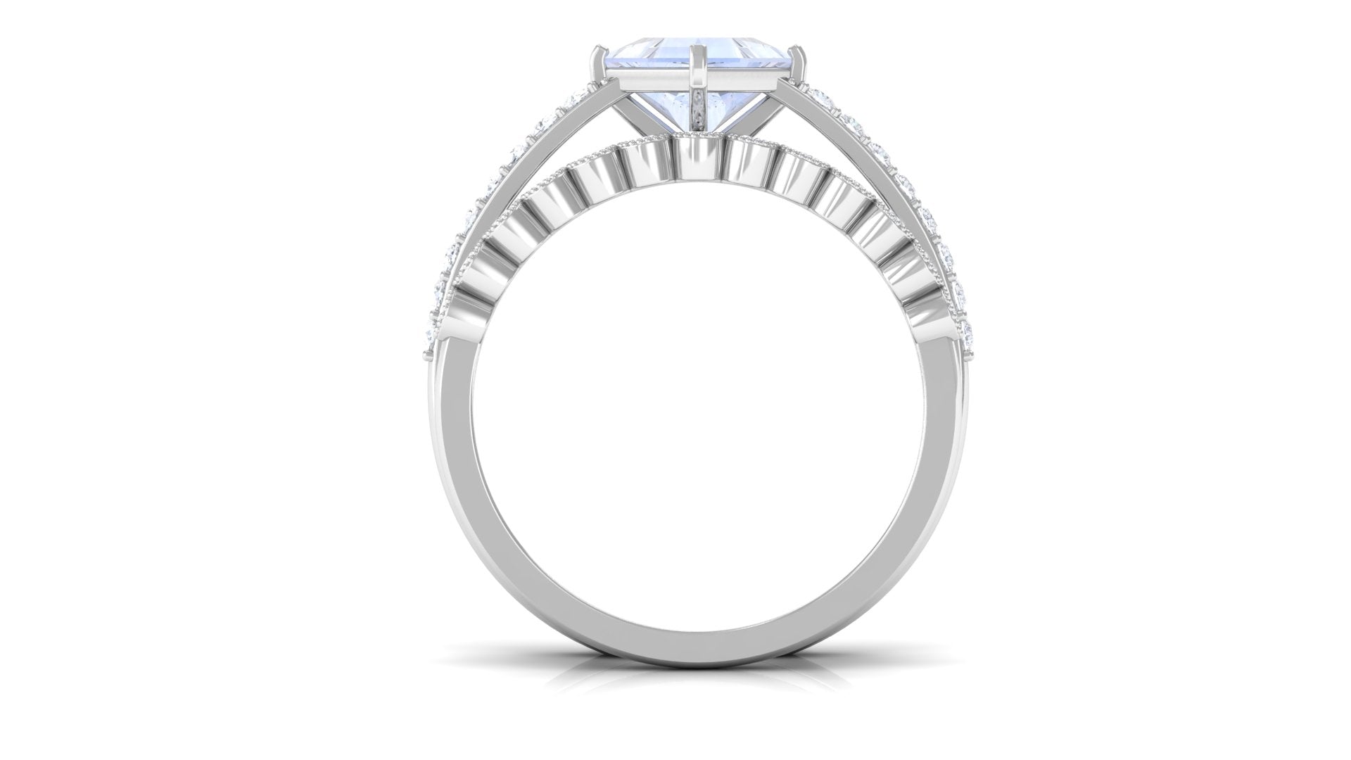 Solitaire Moonstone and Diamond Ring Set Moonstone - ( AAA ) - Quality - Rosec Jewels