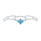 Princess Cut Swiss Blue Topaz and Moissanite Trio Wedding Ring Set Swiss Blue Topaz - ( AAA ) - Quality - Rosec Jewels