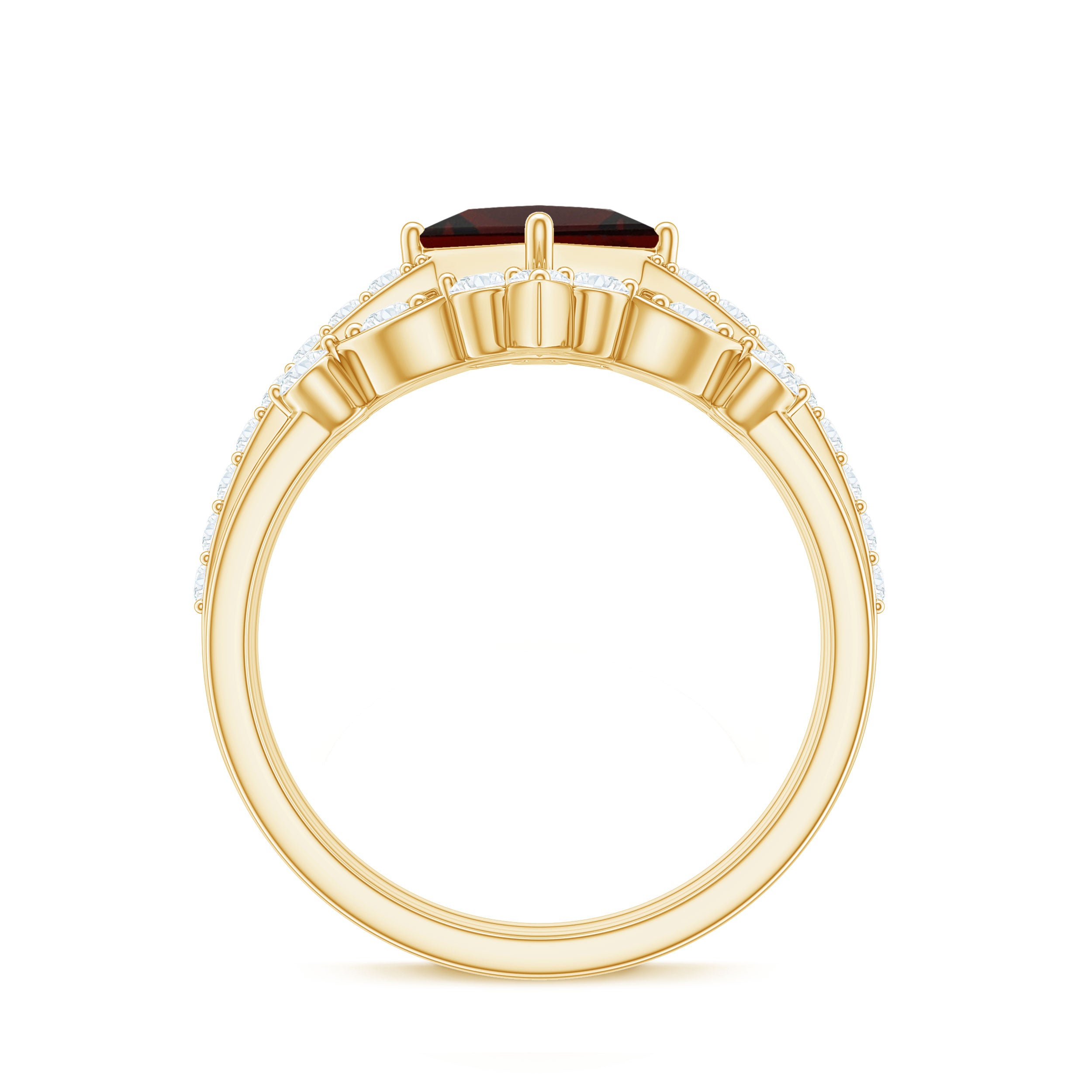 Princess Cut Garnet and Moissanite Trio Wedding Ring Set Garnet - ( AAA ) - Quality - Rosec Jewels