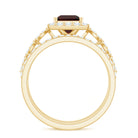 Princess Cut Garnet Bridal Ring Set with Moissanite Halo Garnet - ( AAA ) - Quality - Rosec Jewels