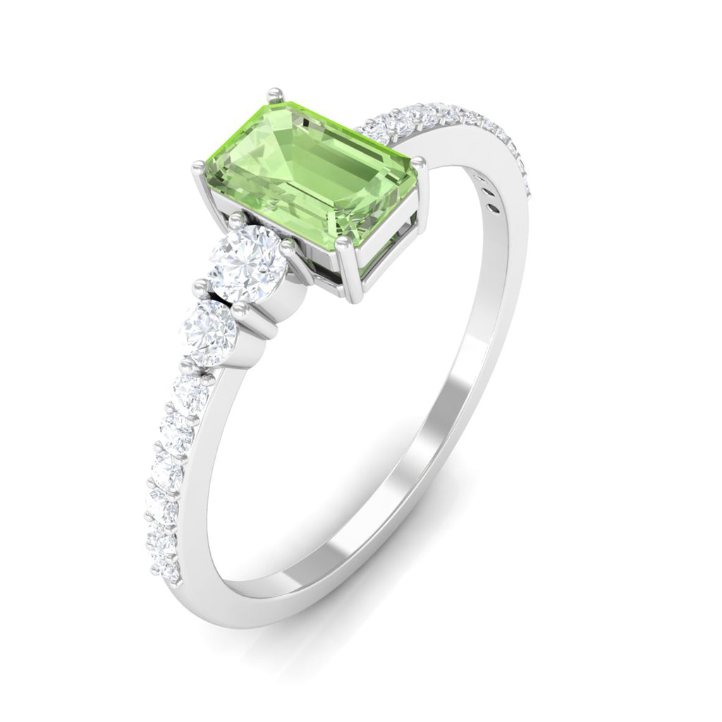 1 CT Emerald Cut Green Sapphire Solitaire Ring with Diamond Green Sapphire - ( AAA ) - Quality - Rosec Jewels