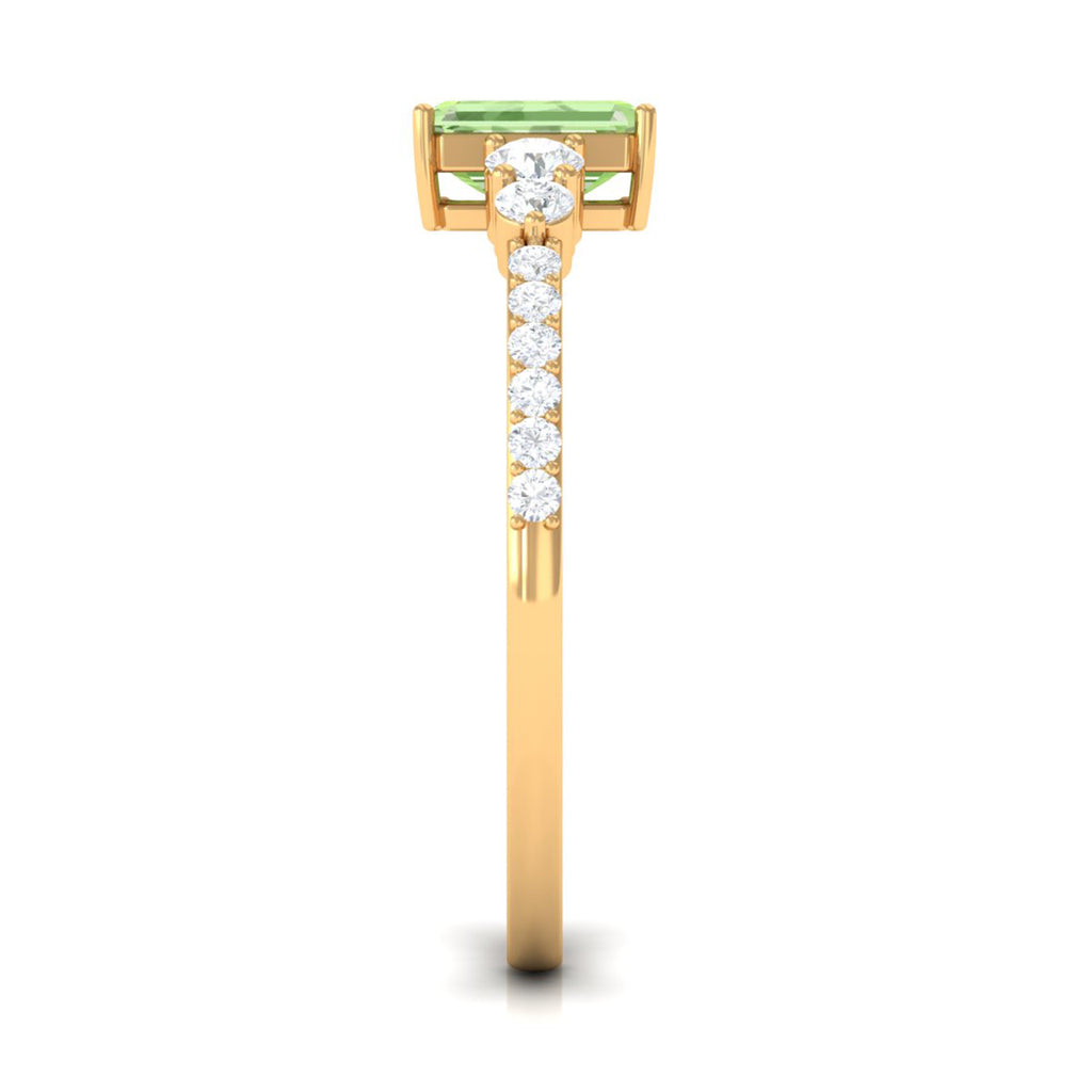 1 CT Emerald Cut Green Sapphire Solitaire Ring with Diamond Green Sapphire - ( AAA ) - Quality - Rosec Jewels
