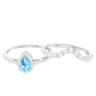 Aquamarine Designer Teardrop Ring Set with Diamond Halo Aquamarine - ( AAA ) - Quality - Rosec Jewels