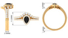 Black Spinel Designer Teardrop Ring Set with Moissanite Halo Black Spinel - ( AAA ) - Quality - Rosec Jewels