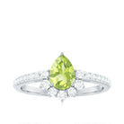 Pear Cut Natural Peridot Ring with Diamond Half Halo Peridot - ( AAA ) - Quality - Rosec Jewels