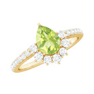 Pear Cut Natural Peridot Ring with Diamond Half Halo Peridot - ( AAA ) - Quality - Rosec Jewels