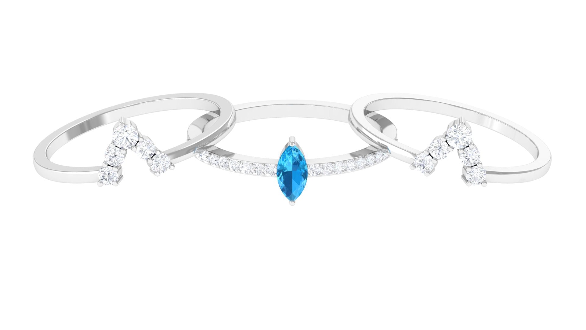 Marquise Shape Swiss Blue Topaz Solitaire Ring Set with Moissanite Swiss Blue Topaz - ( AAA ) - Quality - Rosec Jewels