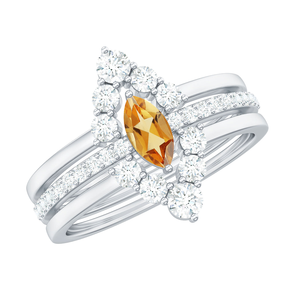 1.25 CT Marquise Citrine Solitaire Trio Ring Set with Moissanite Citrine - ( AAA ) - Quality - Rosec Jewels