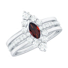 Marquise Garnet Solitaire Trio Ring Set with Diamond Garnet - ( AAA ) - Quality - Rosec Jewels