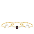 Marquise Garnet Solitaire Trio Ring Set with Diamond Garnet - ( AAA ) - Quality - Rosec Jewels