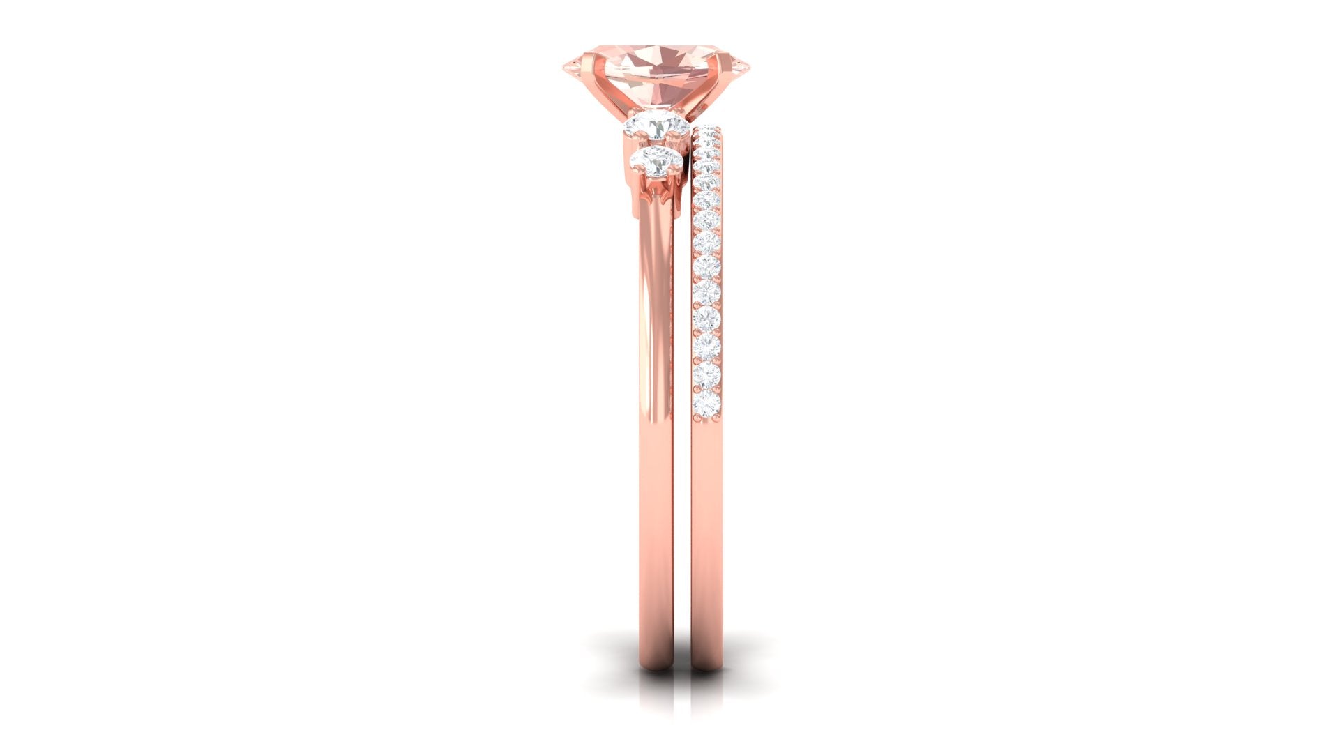Oval Morganite Solitaire Ring Set with Diamond Morganite - ( AAA ) - Quality - Rosec Jewels