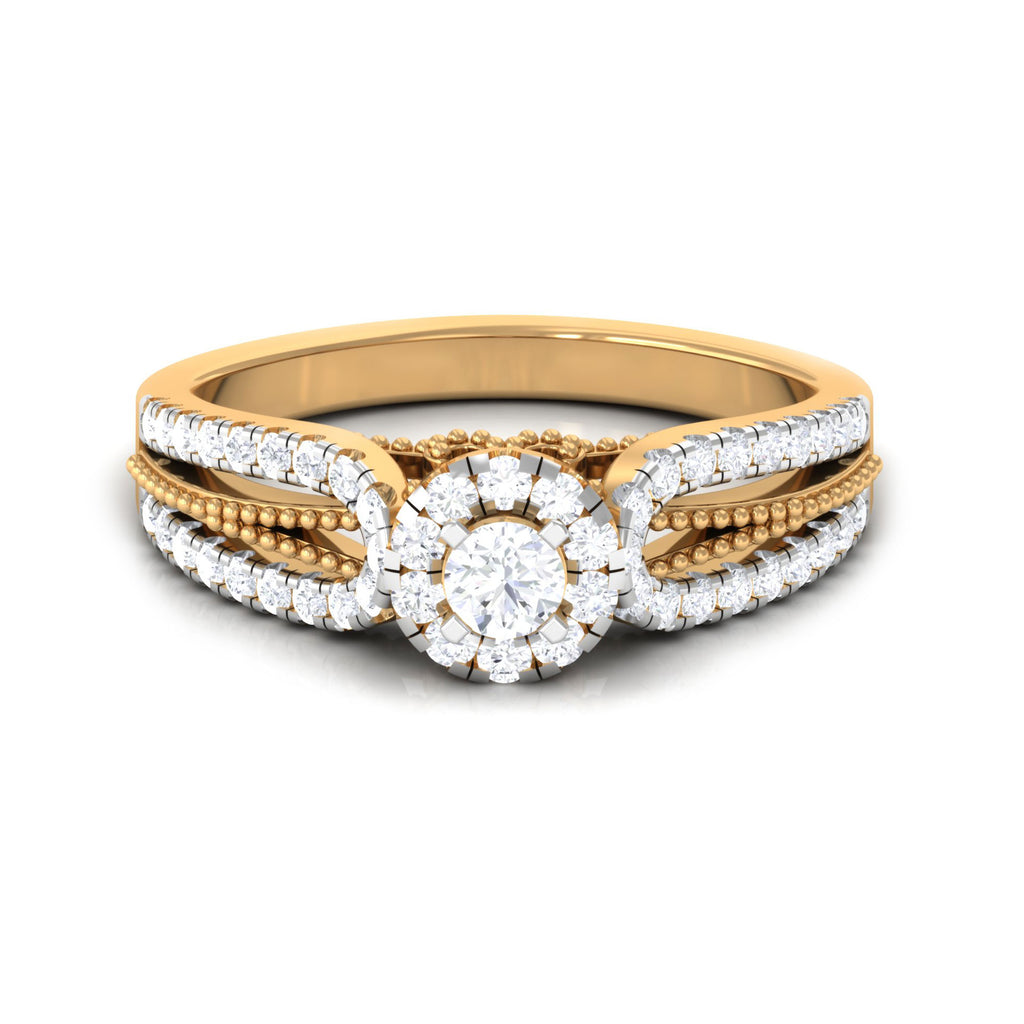 Real Diamond Designer Engagement Ring in Split Shank Diamond - ( HI-SI ) - Color and Clarity - Rosec Jewels