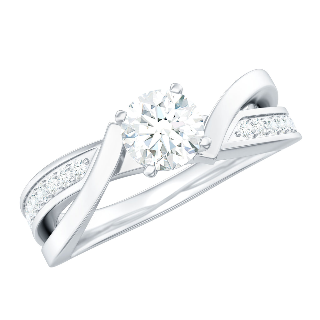 Zircon Solitaire Infinity Engagement Ring with Side Stones Zircon - ( AAAA ) - Quality - Rosec Jewels