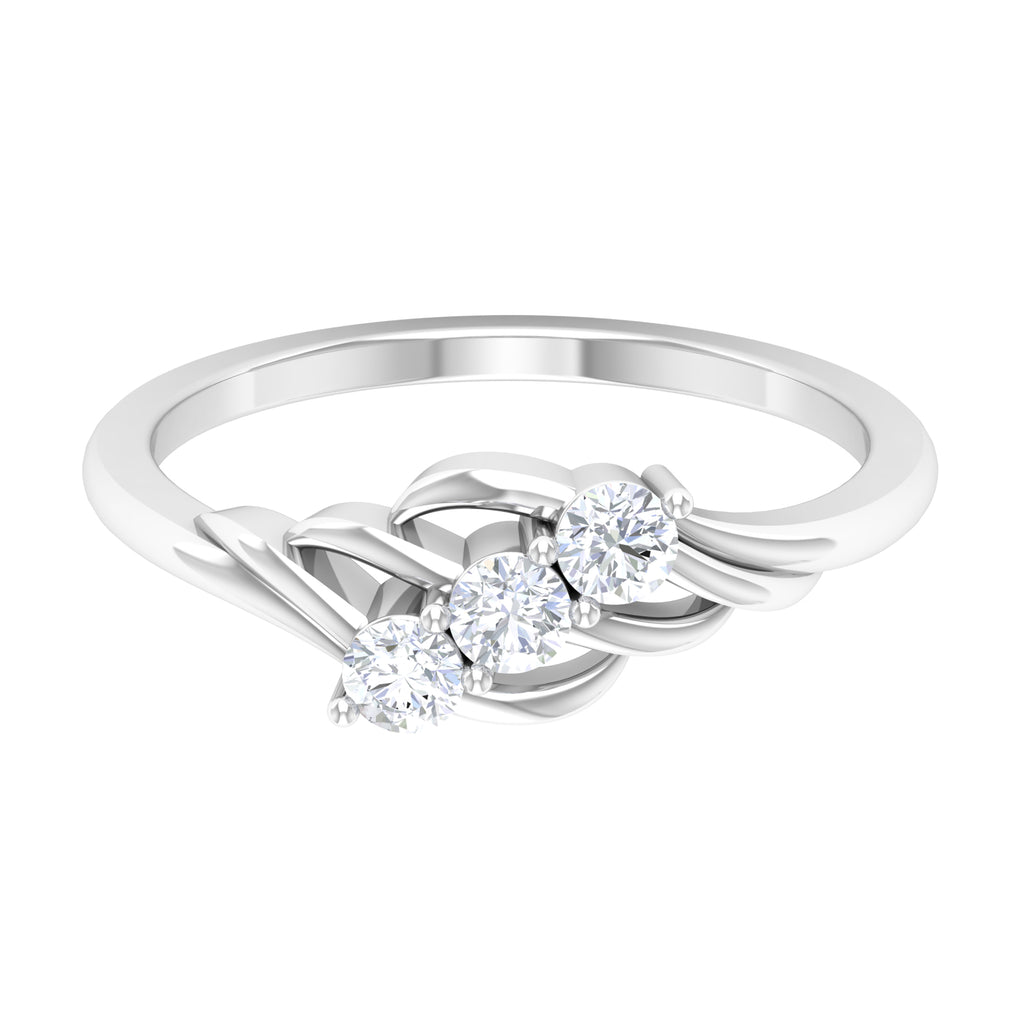 Certified Round Moissanite Three Stone Engagement Ring Moissanite - ( D-VS1 ) - Color and Clarity - Rosec Jewels