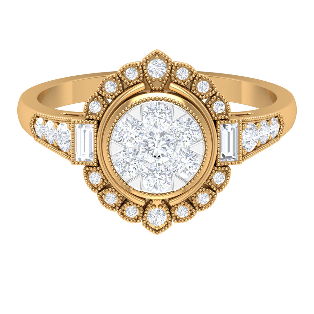 Diamond Vintage Illusion Engagement Ring Diamond - ( HI-SI ) - Color and Clarity - Rosec Jewels