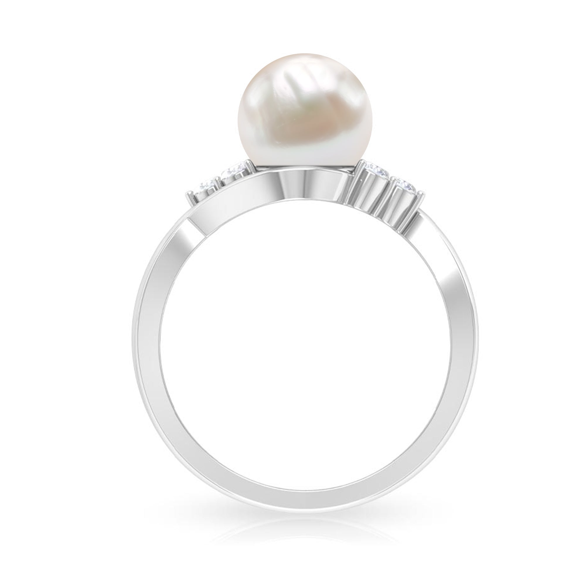 Pure Freshwater Pearl Bypass Engagement Ring with Diamond Trio Freshwater Pearl - ( AAA ) - Quality - Rosec Jewels