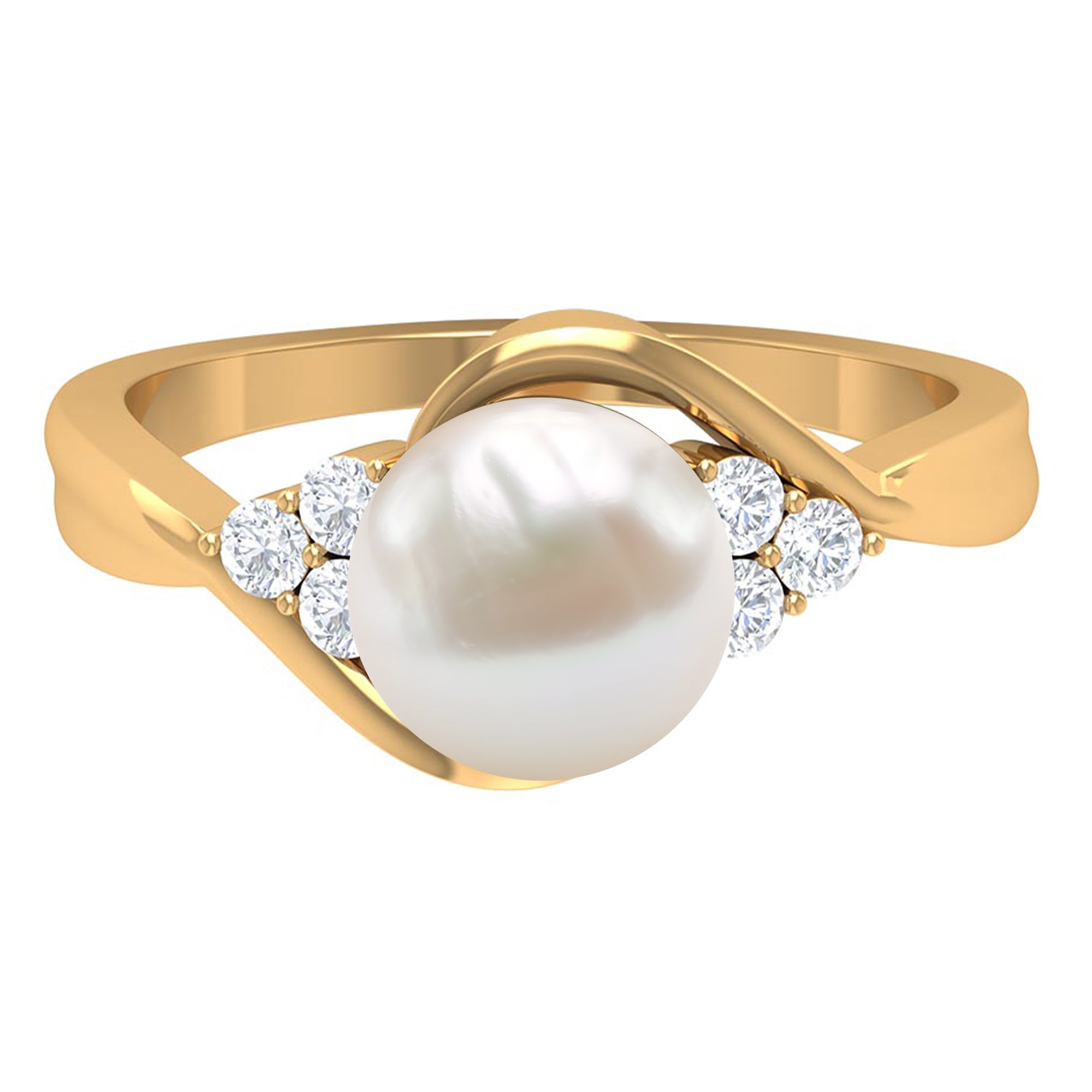 Pure Freshwater Pearl Bypass Engagement Ring with Diamond Trio Freshwater Pearl - ( AAA ) - Quality - Rosec Jewels