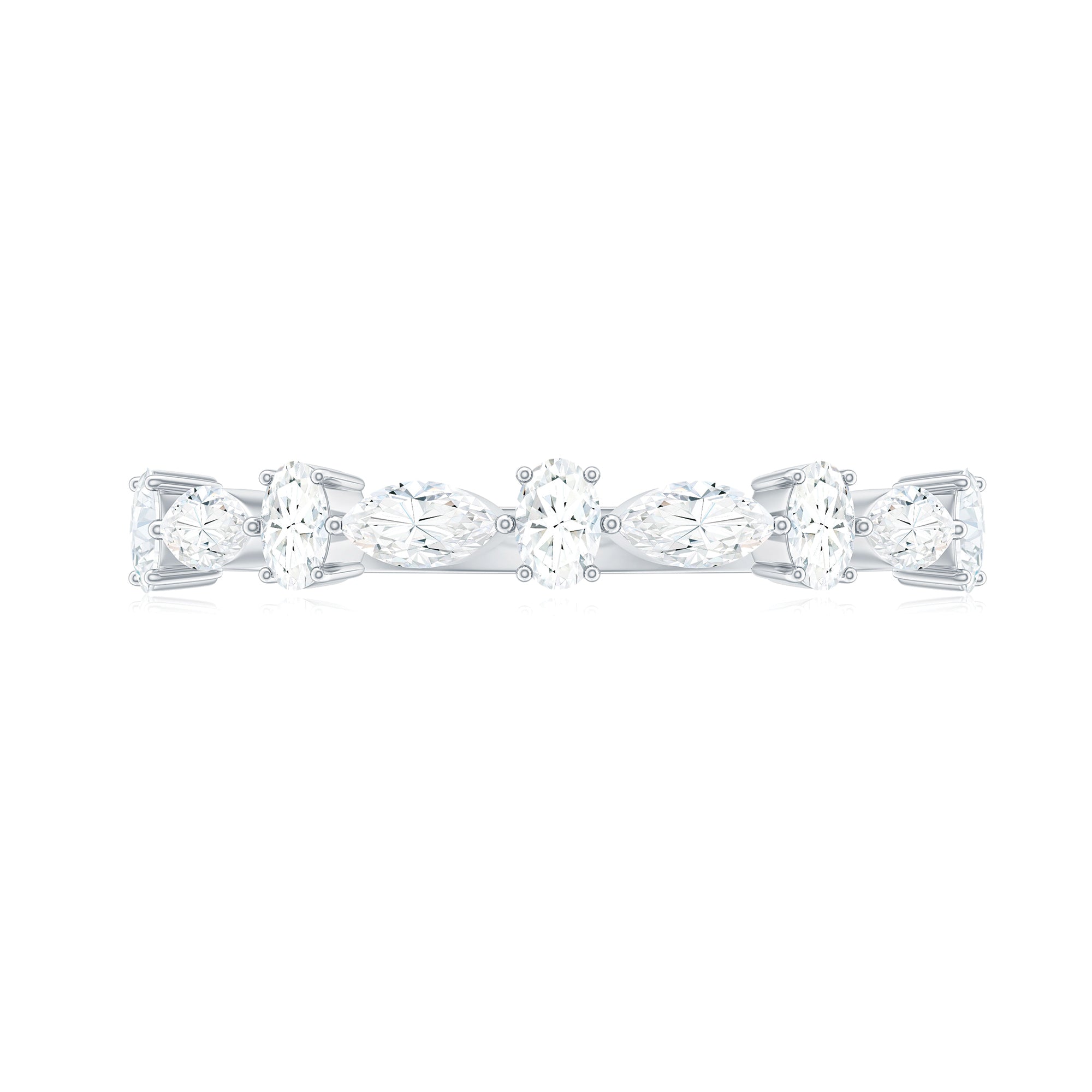 Marquise and Oval Shape Moissanite Half Eternity Ring Moissanite - ( D-VS1 ) - Color and Clarity - Rosec Jewels
