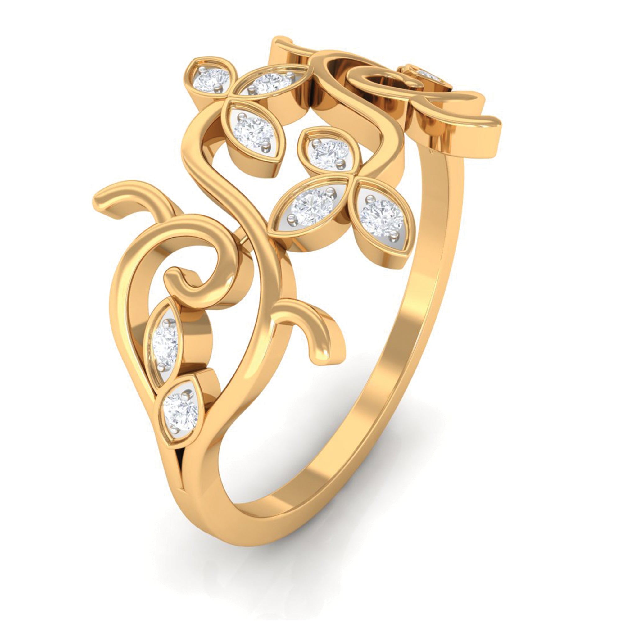 Nature Inspired Diamond Ring with Gold Filigree Details Diamond - ( HI-SI ) - Color and Clarity - Rosec Jewels